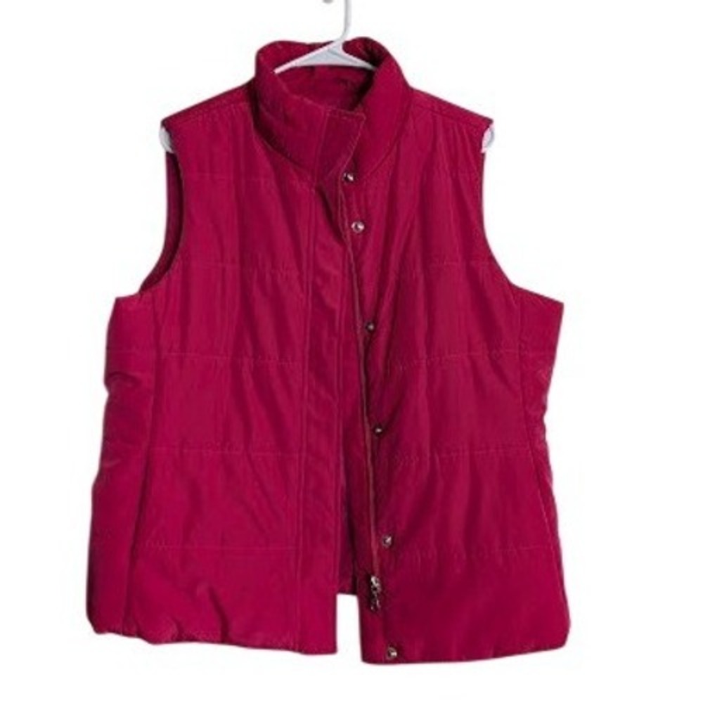 Talbots Puffer Vest Womens Size Large Pink Quilted Mock Neck Zip Snap Boho